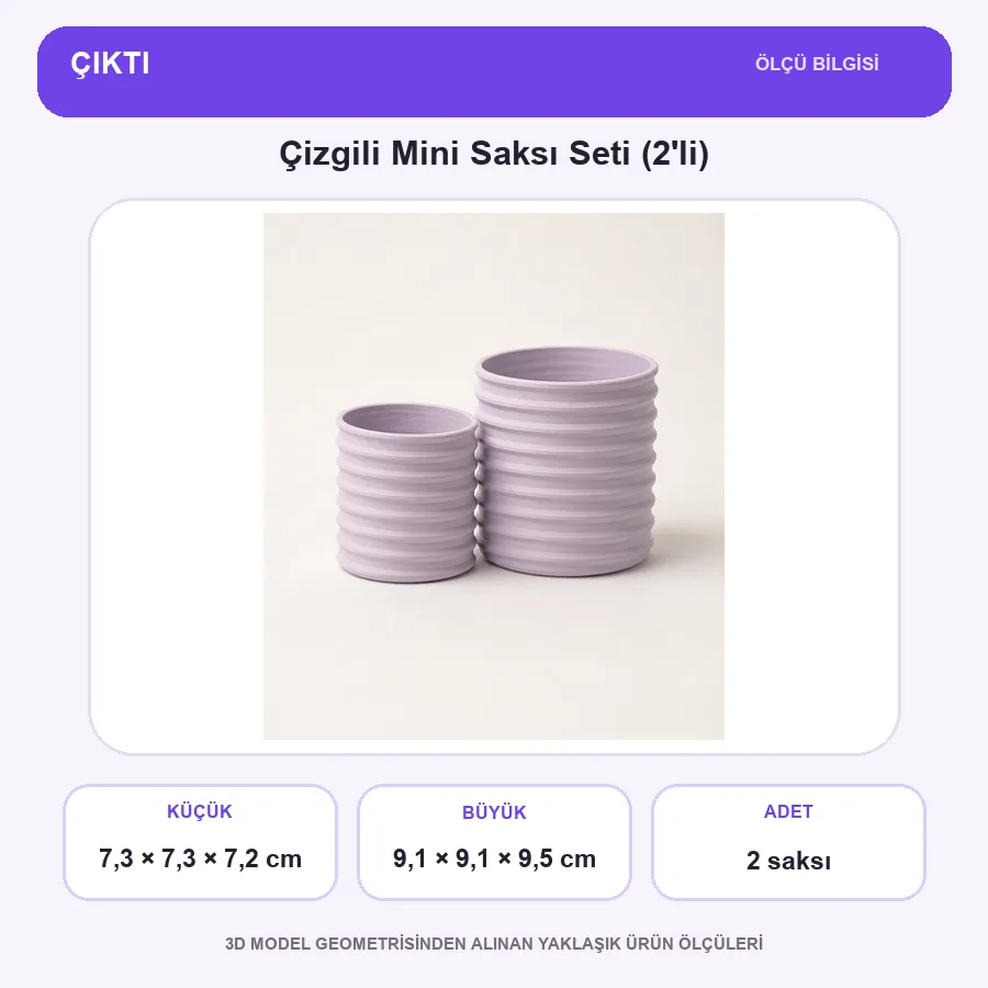 Çizgili Mini Saksı Seti (2'li) ölçü bilgileri