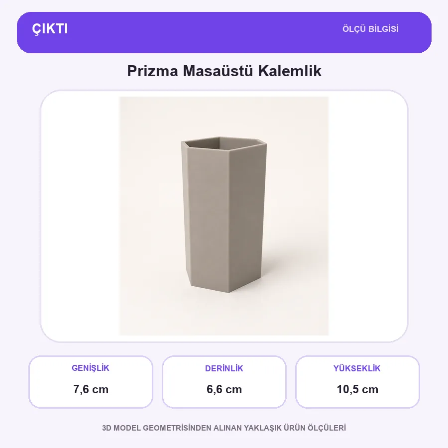 Prizma Masaüstü Kalemlik ölçü bilgileri